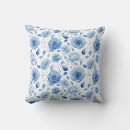 Almofada Travesseiro de Rosa de Aquarela Azul Elegante - Pá