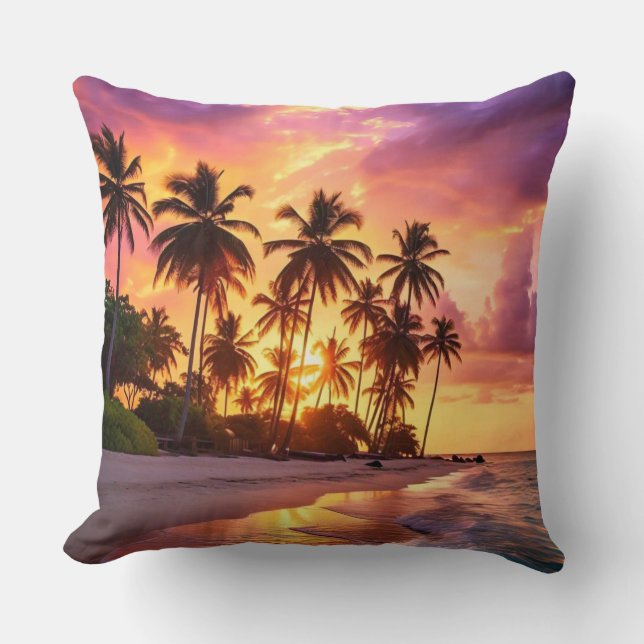 Almofada Travesseiro de Serene Beach Sunset Palm Trees (Frente)