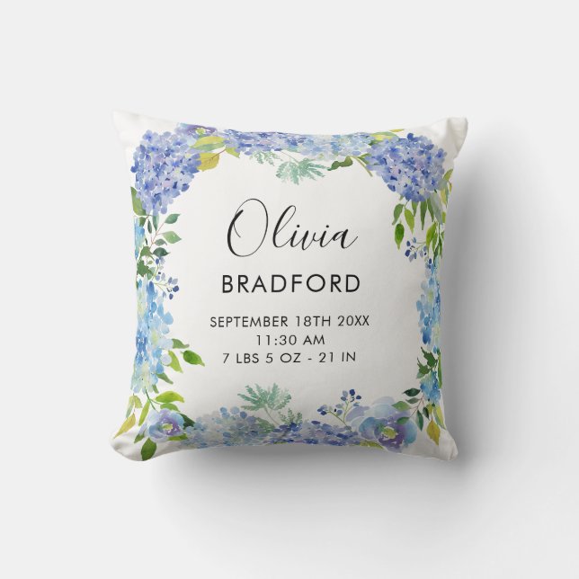 Almofada Travesseiro de serra de Wreath de Hydrangeas Azuis (Frente)