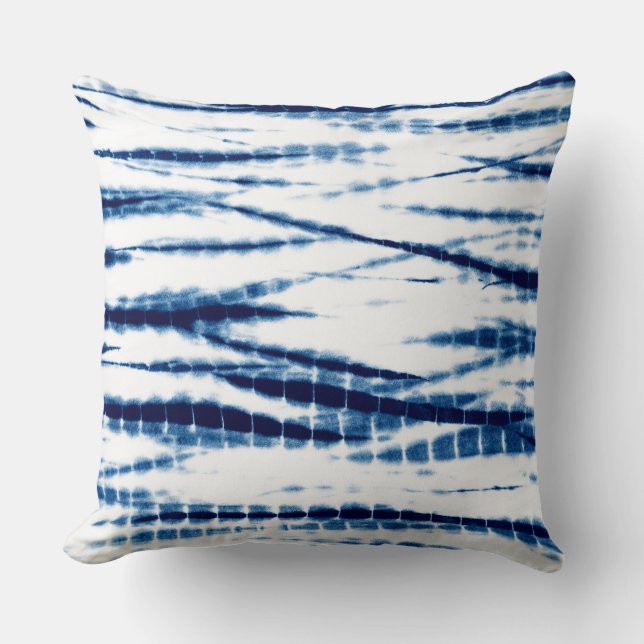 Almofada Travesseiro de Stripe Shibori de Corante Azul (Frente)