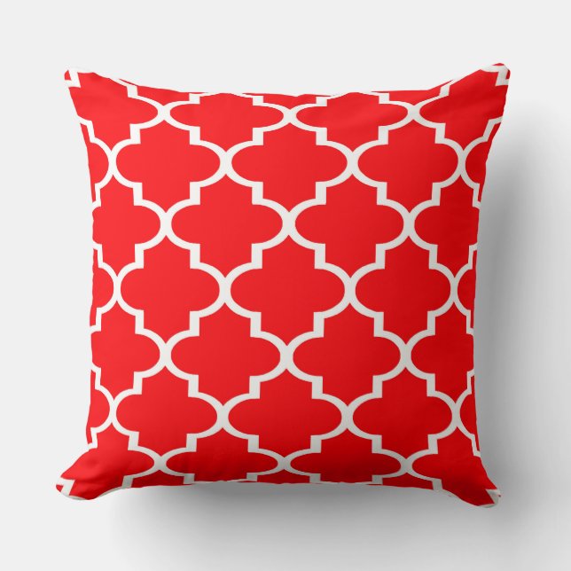 Almofada Travesseiro de Treliça Quatrefoil Vermelho Branco (Frente)