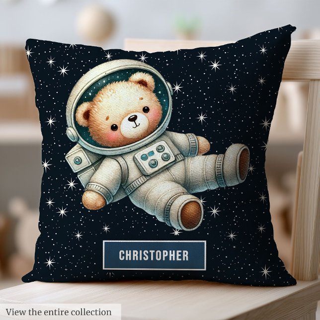 Almofada Travesseiro de Urso de Folha de Corte com Espaço d (Cute Space Teddy Bear Pillow Custom Name Baby Gift)
