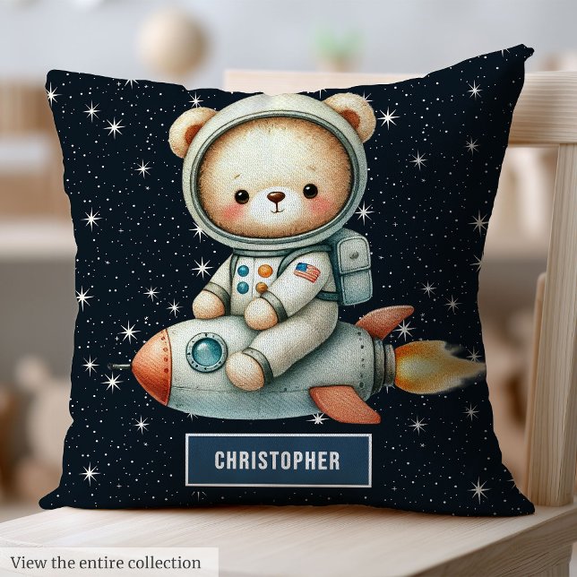Almofada Travesseiro de Urso de Teddy para Bebê do Espaço P (Custom Name Space Teddy Bear Pillow for Baby Boy)