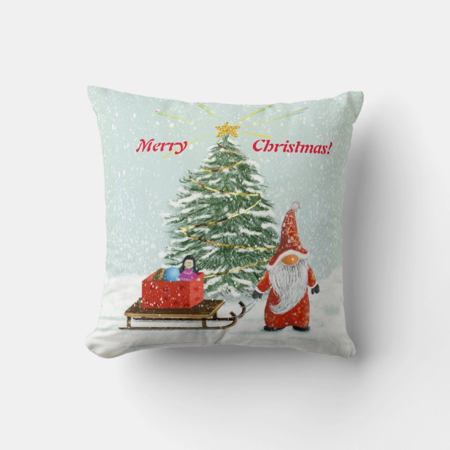 Almofada Travesseiro Decorador Gnome Feliz Natal (Frente)