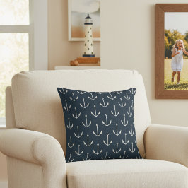 Almofada Travesseiro Decorativo 16x16 Âncoras Náuticas Azul