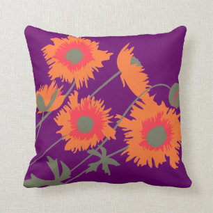 Almofada Travesseiro decorativo alaranjado, verde e roxo da