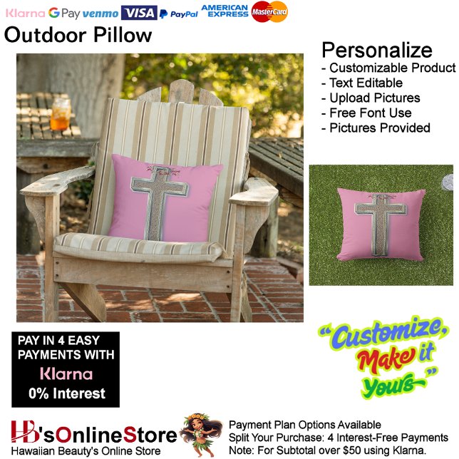 Almofada Travesseiro decorativo ao ar livre com fundo rosa (Cross Outdoor Throw Pillow with Pink Background.)