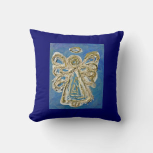 Almofada Travesseiro decorativo Azul, Branco, Anjo Dourado