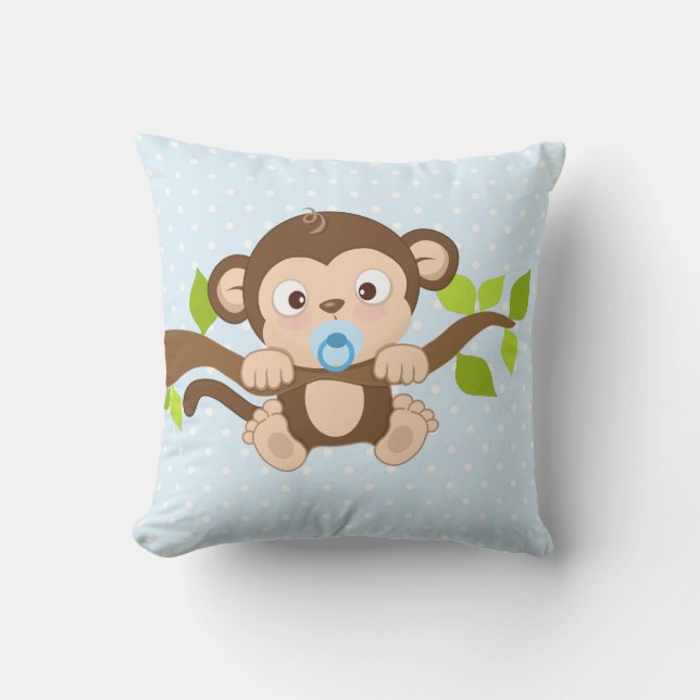 Almofada Travesseiro decorativo azul das bolinhas do macaco (Frente)