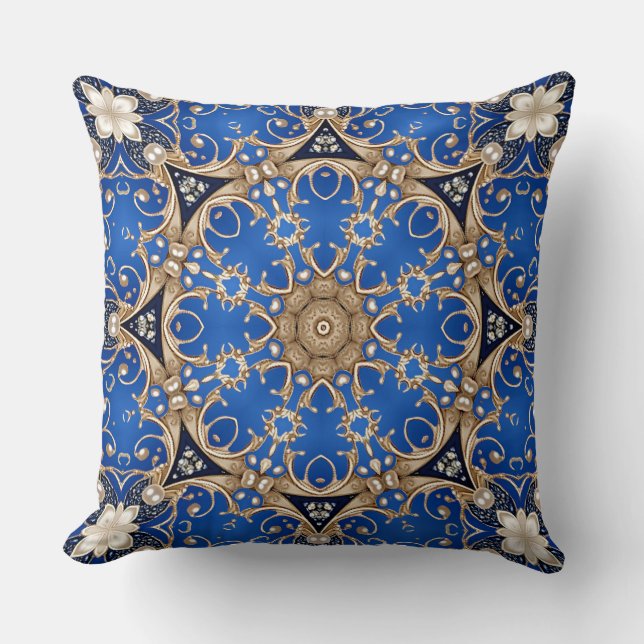 Almofada Travesseiro Decorativo Azul Dourado (Frente)