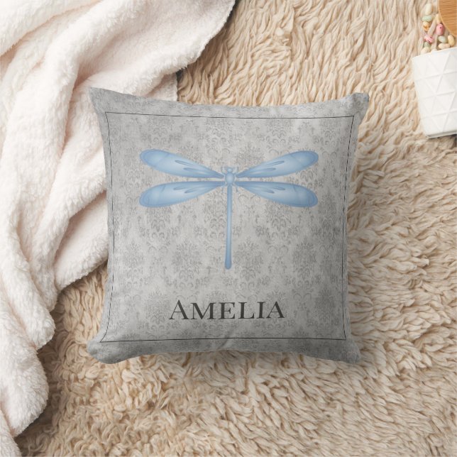 Almofada Travesseiro decorativo Azul Dragonfly Damask (Cobertor)