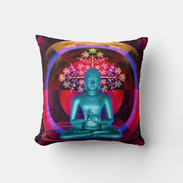 Almofada Travesseiro decorativo azul Meditating de Buddha (Frente)