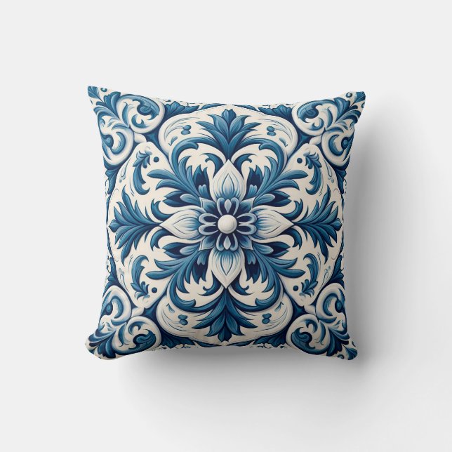 Almofada Travesseiro decorativo azulejo azul português (Frente)