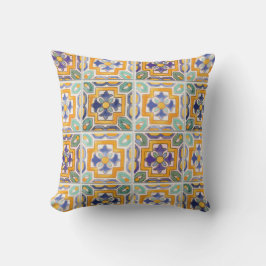 Almofada Travesseiro decorativo Azulejo Laranja-Verde-Azul