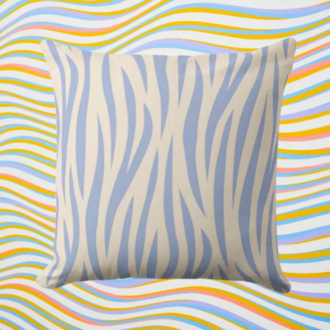 Almofada Travesseiro decorativo Blue & Beige Zebra Stripe - (Criador carregado)