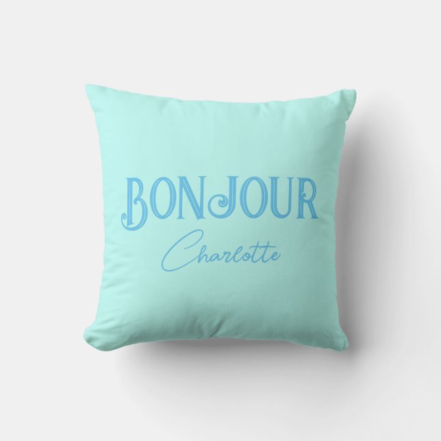 Almofada Travesseiro decorativo Blue Bonjour Bonne Nuit (Frente)