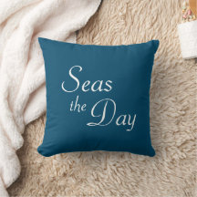 Travesseiro decorativo bonito "Seas the Day" azul-