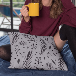 Almofada Travesseiro decorativo Botânico de inverno - Cinza