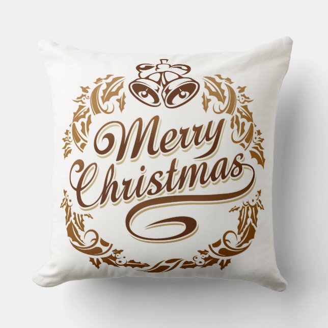 Almofada Travesseiro decorativo branco feliz de Natal (Frente)