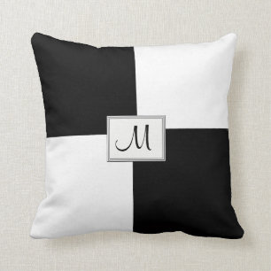 Almofada Travesseiro decorativo branco preto monograma