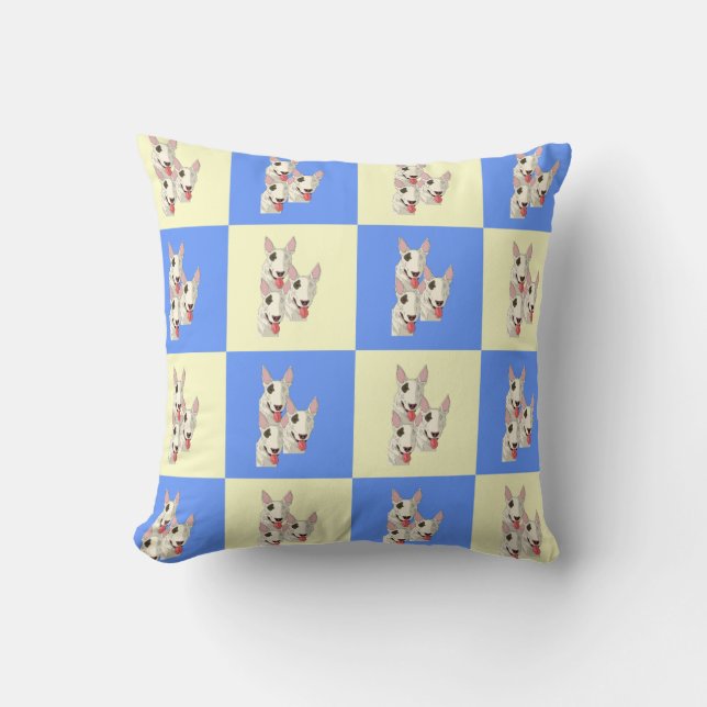 Almofada Travesseiro decorativo Bull Terrier Checkered (Frente)