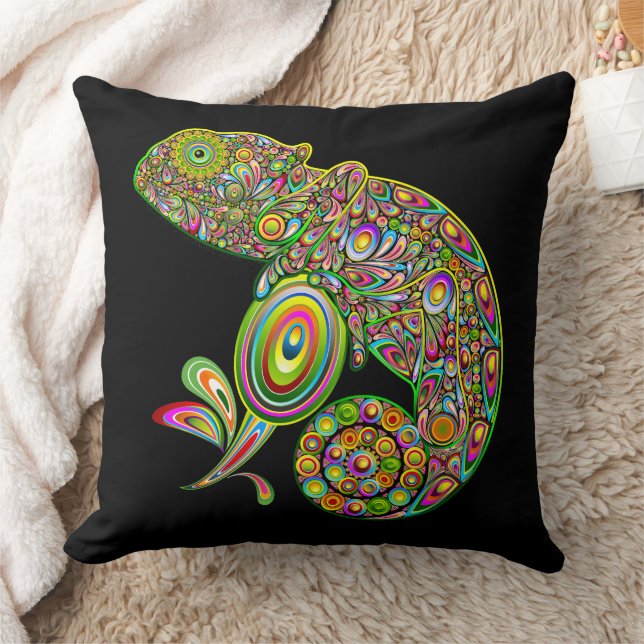 Almofada Travesseiro decorativo Chameleon Psychedelic Fanta (Cobertor)