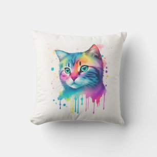 Almofada Travesseiro decorativo colorido de arte em gatos