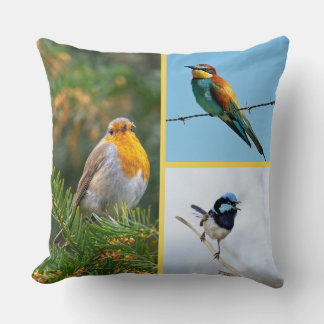 Almofada Travesseiro Decorativo com Colagem de Pássaros Vib