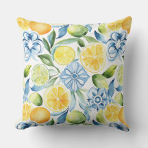 Travesseiro Decorativo com Estampa de Limão e Azul