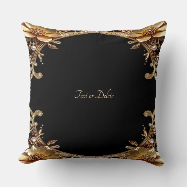 Almofada Travesseiro Decorativo com Flores Douradas (Frente)