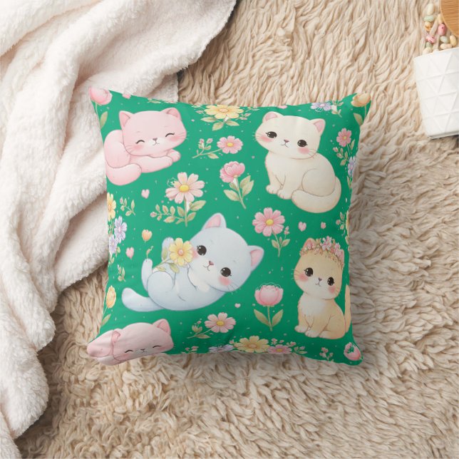 Almofada Travesseiro Decorativo com Gatinho Pastel e Estamp (Cobertor)