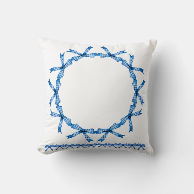 Almofada Travesseiro Decorativo com Grinalda de Fita Azul (Frente)
