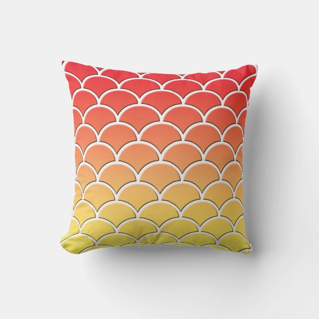 Almofada Travesseiro Decorativo com Ondas Japonesas Laranja (Frente)