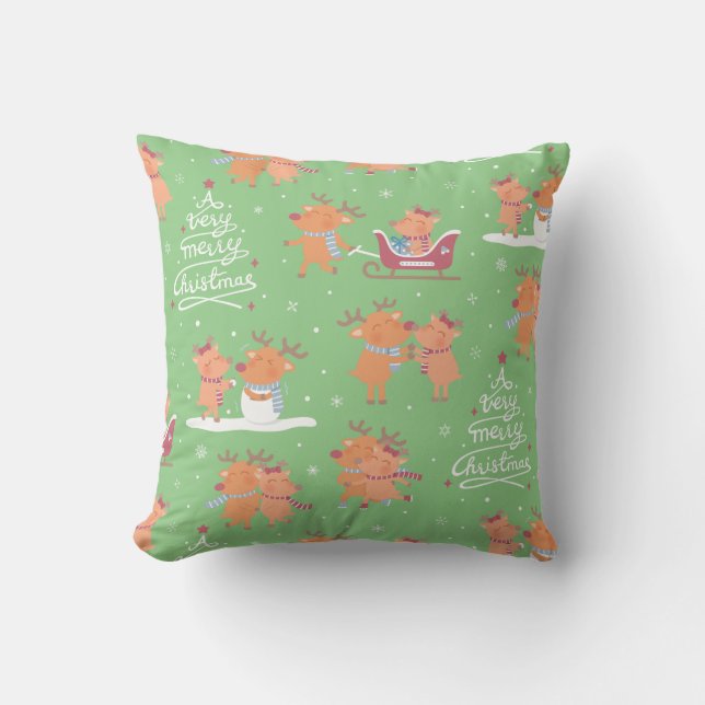 Almofada Travesseiro Decorativo com Padrão de Rena de Natal (Frente)