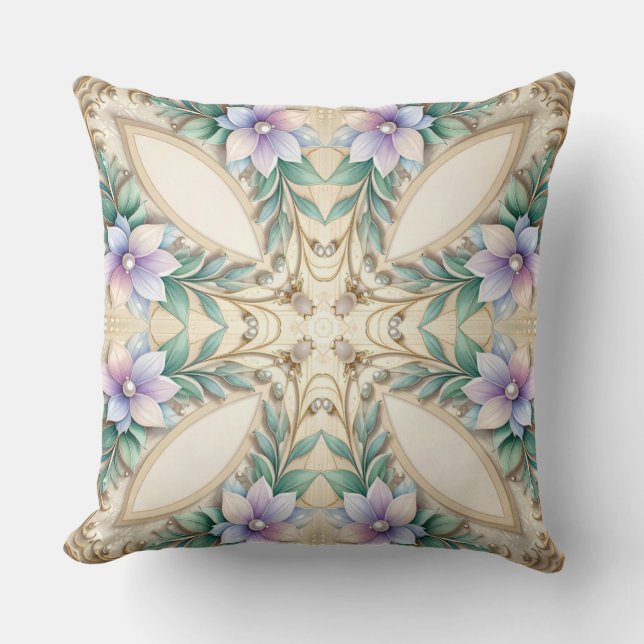 Almofada Travesseiro Decorativo com Pérolas e Moldura Flora (Frente)