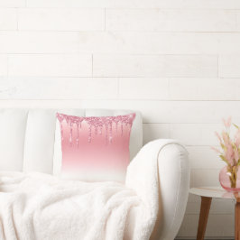 Almofada Travesseiro Decorativo com Purpurina Pingando Rosa