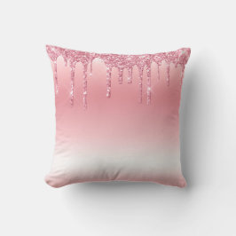 Almofada Travesseiro Decorativo com Purpurina Pingando Rosa