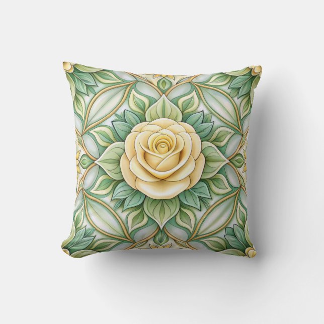 Almofada Travesseiro decorativo com uma rosa amarela (Frente)