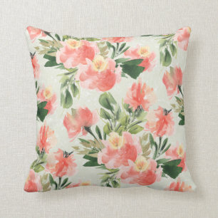 Almofada Travesseiro decorativo Coral Floral de Watercolor