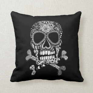 Almofada Travesseiro decorativo Crânio e Crossbones