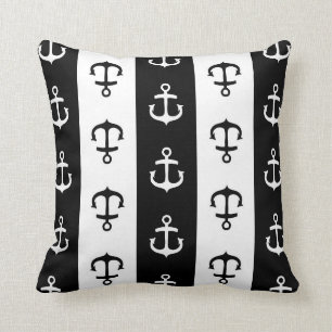 Almofada Travesseiro decorativo da âncora náutica preto e