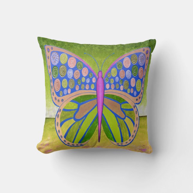 Almofada Travesseiro decorativo da Borboleta do Oceano Verd (Frente)