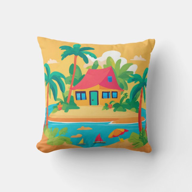 Almofada Travesseiro decorativo da ilha tropical (Frente)