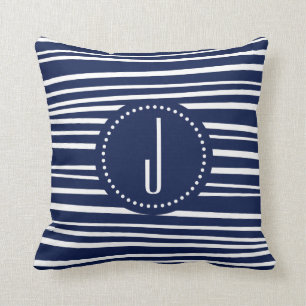 Almofada Travesseiro decorativo da listra azul do monograma
