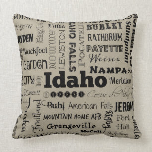 Almofada Travesseiro decorativo da tipografia de Idaho no