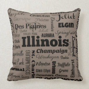Almofada Travesseiro decorativo da tipografia de Illinois