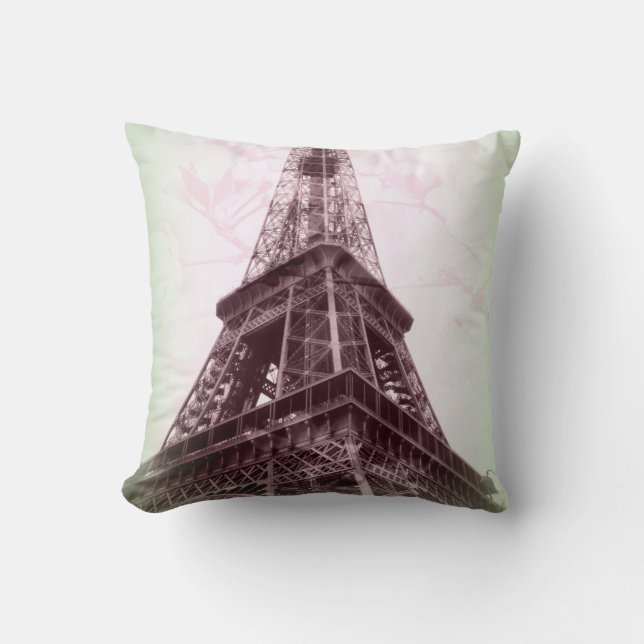 Almofada Travesseiro decorativo da torre Eiffel em verde e (Frente)