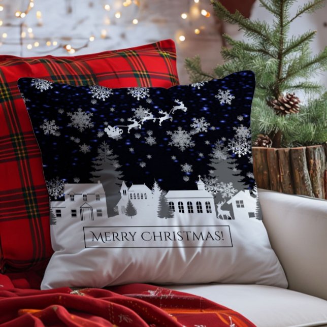 Almofada Travesseiro decorativo da vila de Natal (Christmas Village Holiday Throw Pillow)