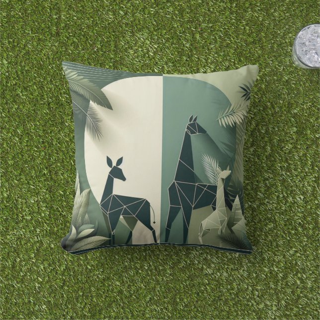 Almofada Travesseiro decorativo de animais abstrato - Selva (Grama)
