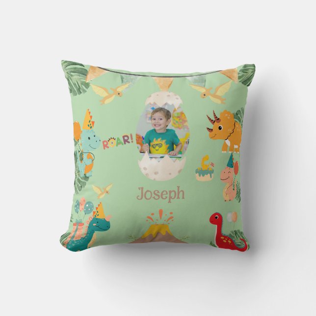 Almofada Travesseiro decorativo de aniversário do Dinossaur (Frente)